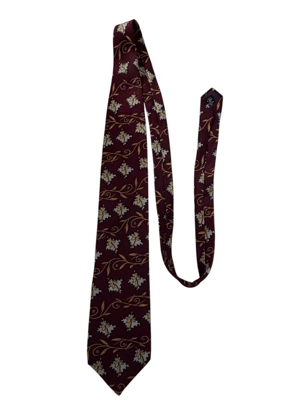 Vintage Enzo Brunetti Burgundy Gold Geometric Floral Necktie Made in USA 1990s